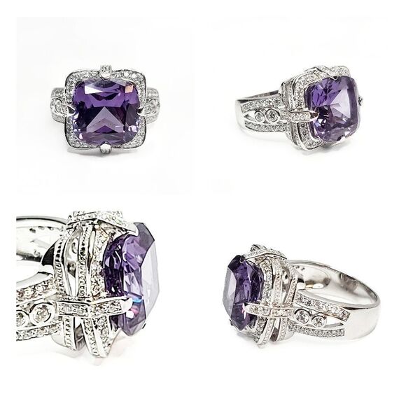 Cushion Cut Tanzanite Split Shank & Split Gallery Statement Ring | Size 8 - Picture 2 of 15